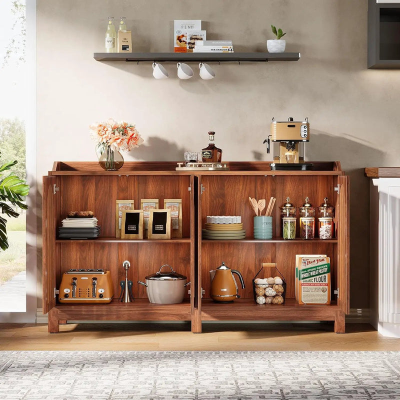 Sideboard Buffet Cabinet With 4 Doors & Shelves, Credenza Table For Dining Room - Brown by HouseOfZazla