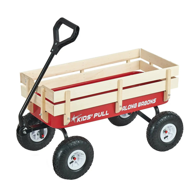 Pull-Along Wagon for Kids, 39 Inch Toddler Wagon with Wooden Panels & Handle by HouseOfZazla