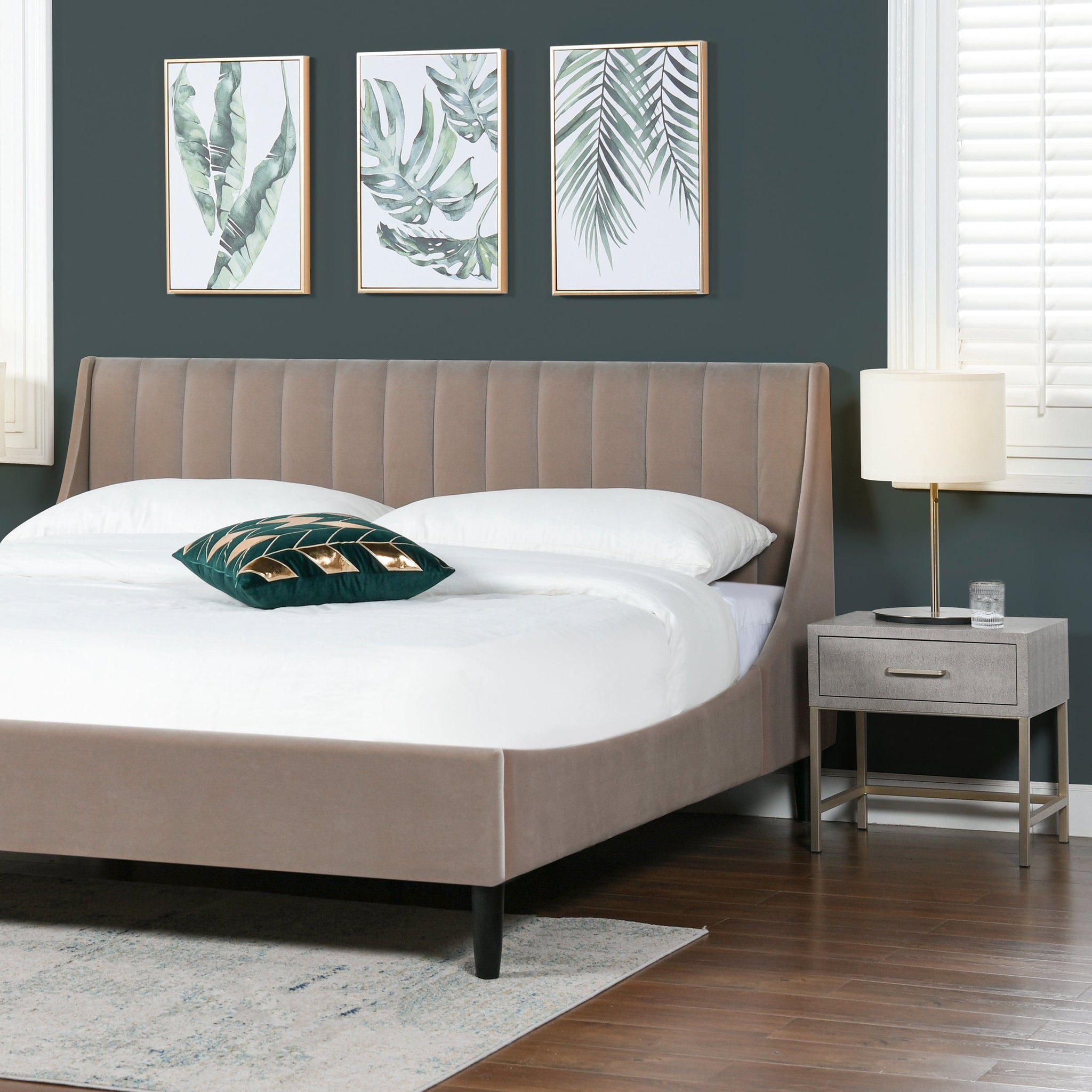 Aspen Vertical Tufted Headboard Platform Bed Set, King, Mink Beige Performance Velvet by HouseOfZazla