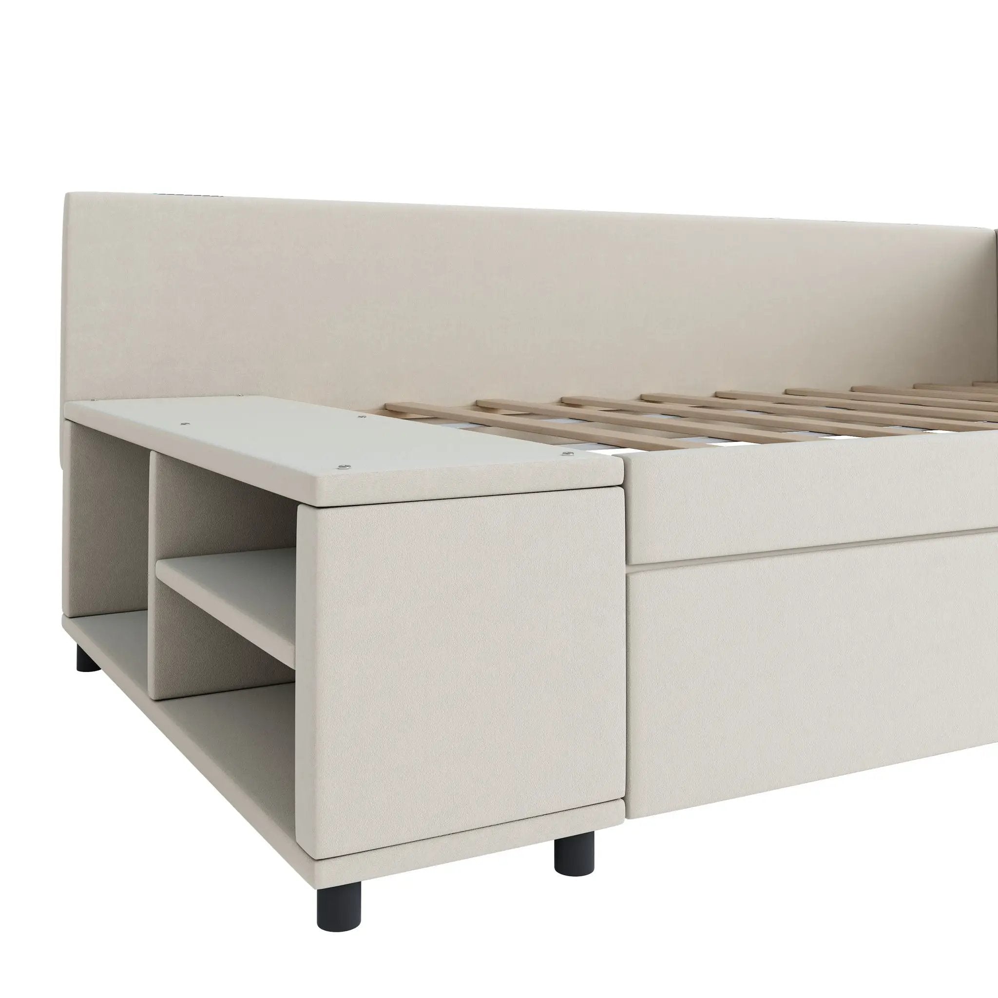 L Shaped Upholstered Platform Bed With Storage And Drawers by HouseOfZazla