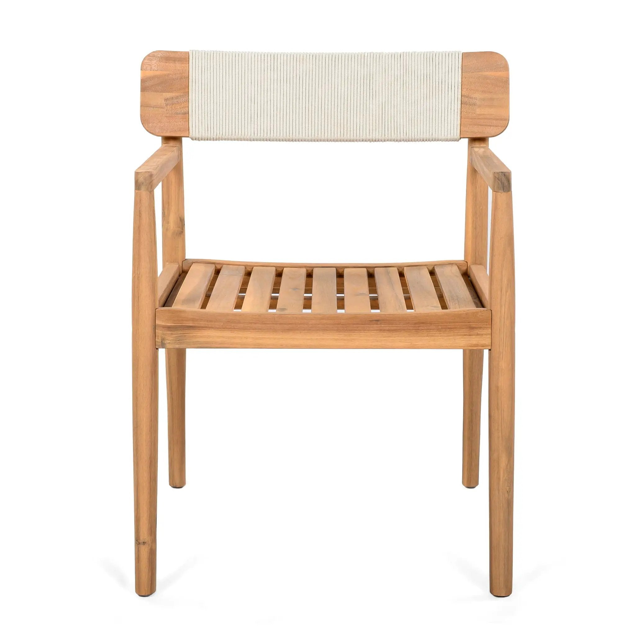 Creative Braided Acacia Wood Outdoor Dining Chairs with Armrests (Set of 2) - Teak / White by HouseOfZazla