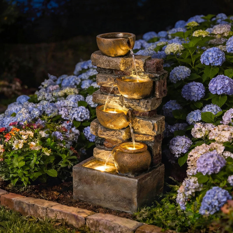Resin Stacked Stone Bowl Cascade Fountain 28 Inch, photo 6 of 8