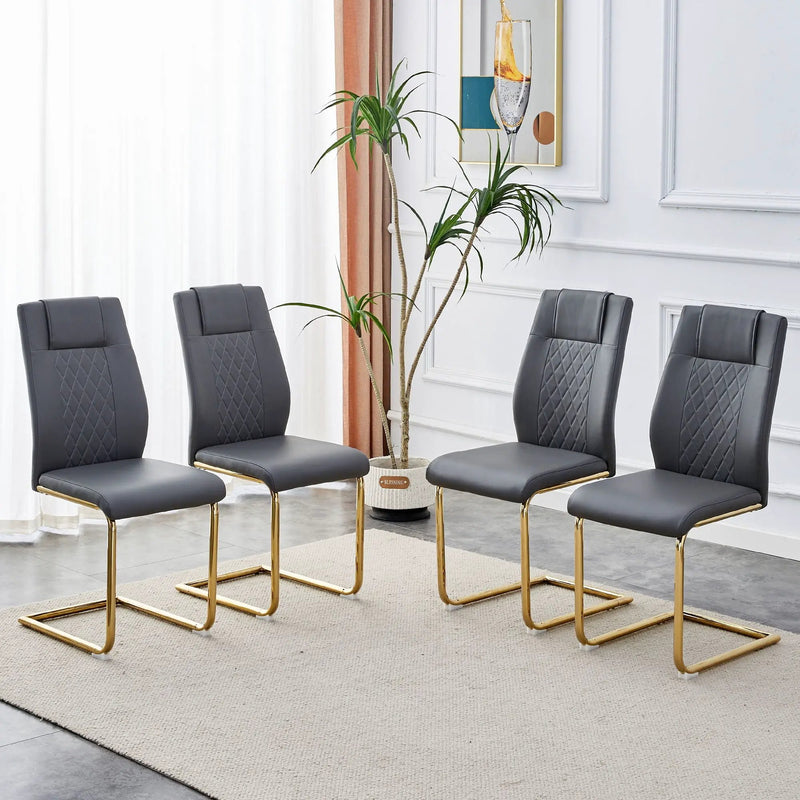 Modern Legged Upholstered Dining Chairs (Set of 4) Artificial For Kitchen And Office - Gray by HouseOfZazla