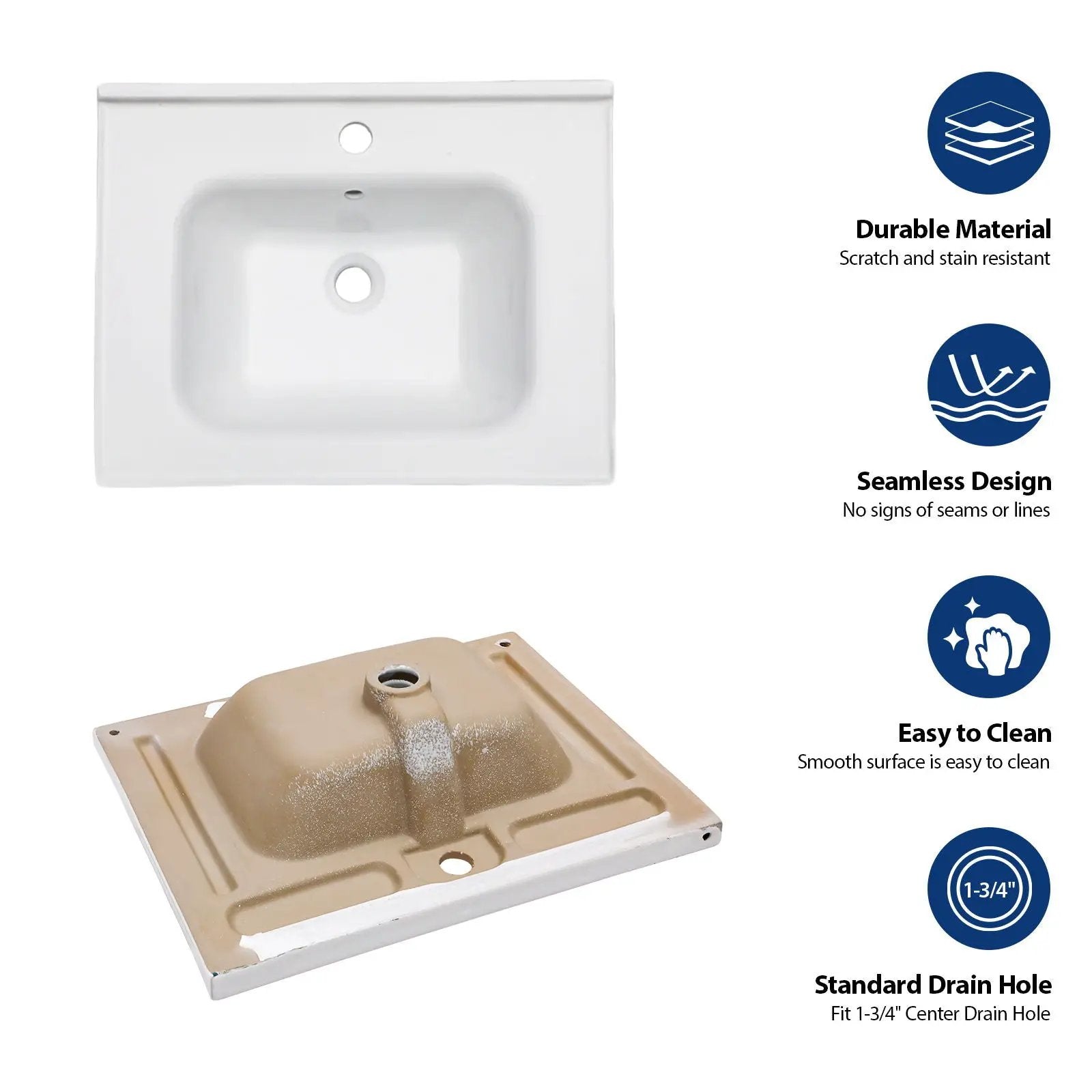 Rectangular Single Vanity Top With 1 Faucet Hole And Overflow Ceramic by HouseOfZazla
