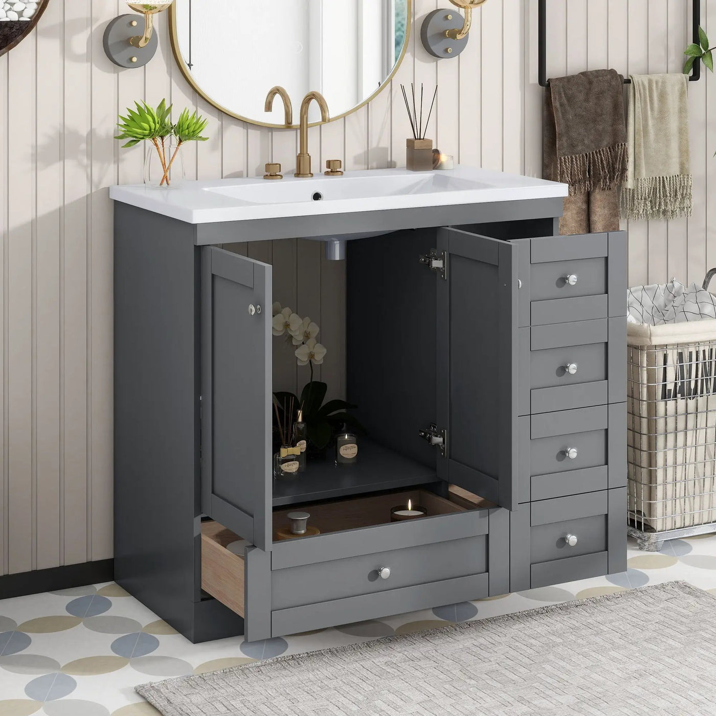 Shaker Free Standing Bathroom Vanity Cabinet With Sink, Soft Close Drawers, Soft Close Doors by Unique Piece Furniture