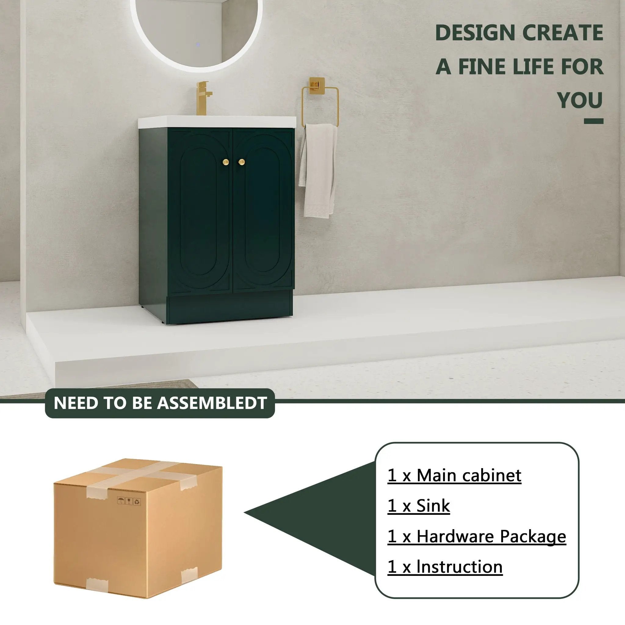 Contemporary Freestanding Bathroom Vanity With Resin Sink & Soft-Close Cabinet Doors by HouseOfZazla