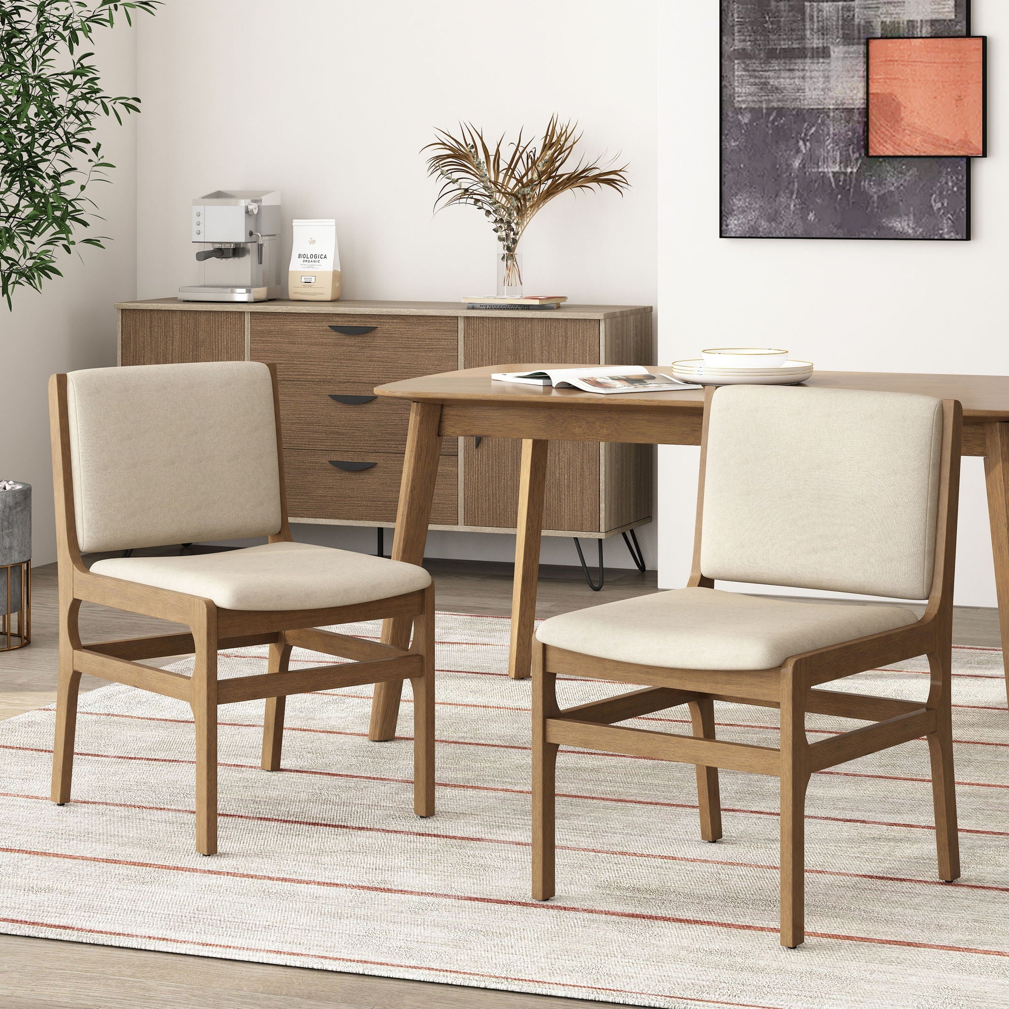 Contemporary Dining Chair Set Upholstered Fabric With Rubberwood Frame by HouseOfZazla