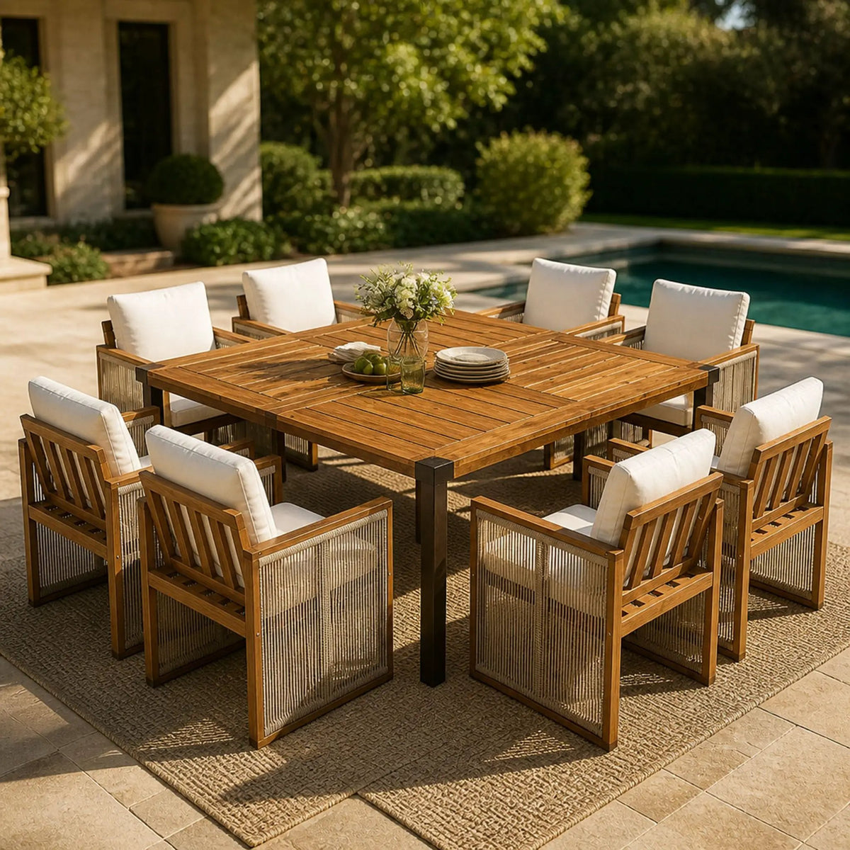 9-Piece Acacia Wood Outdoor Patio Dining Set by HouseOfZazla
