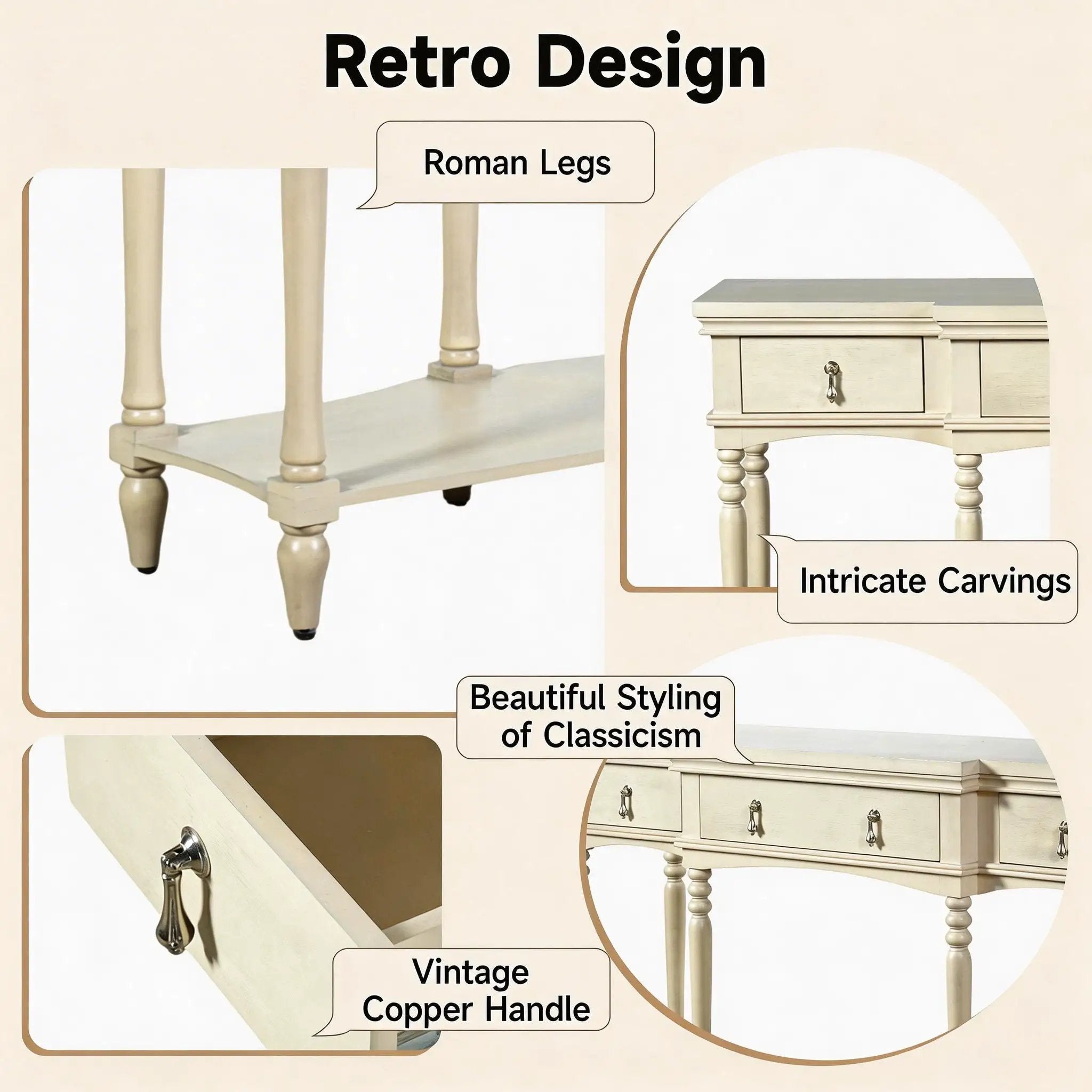 Retro Console Table With 3 Soft Close Drawers by HouseOfZazla