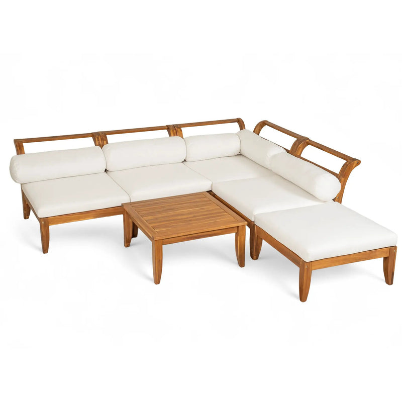 6 Piece Acacia Wood Outdoor Modular Sectional with Daybed and Tea Table by HouseOfZazla