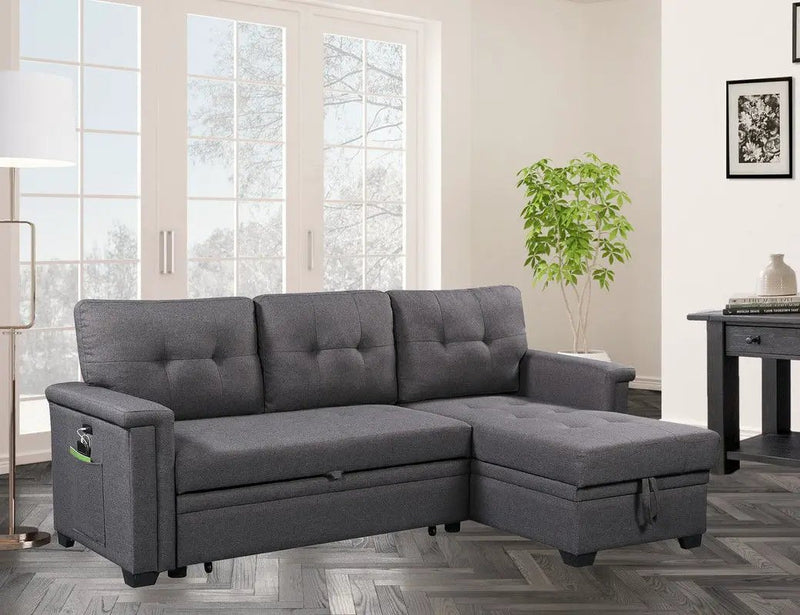 Nathan - Reversible Sleeper Sectional Sofa With Storage Chaise, USB Charging Ports And Pocket by HouseOfZazla
