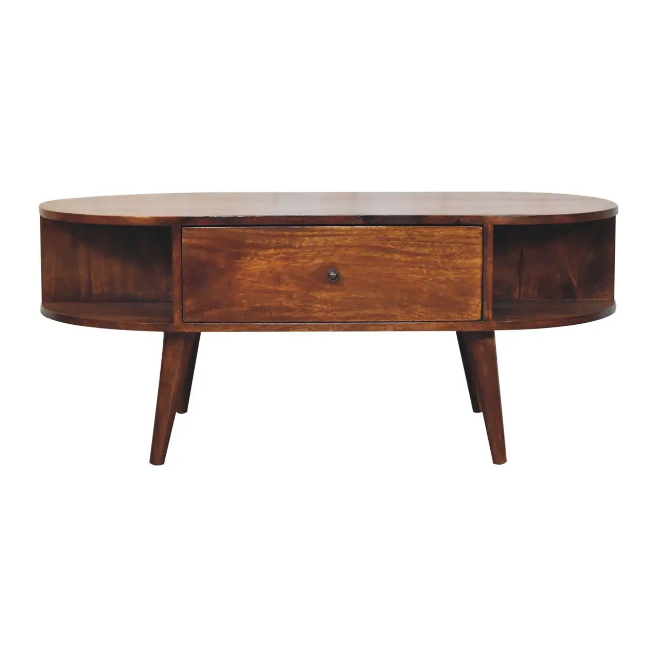 Oval Coffee Table With 1 Drawer - Chestnut by HouseOfZazla