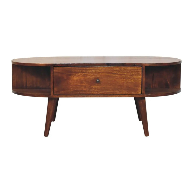 Oval Coffee Table With 1 Drawer - Chestnut by HouseOfZazla
