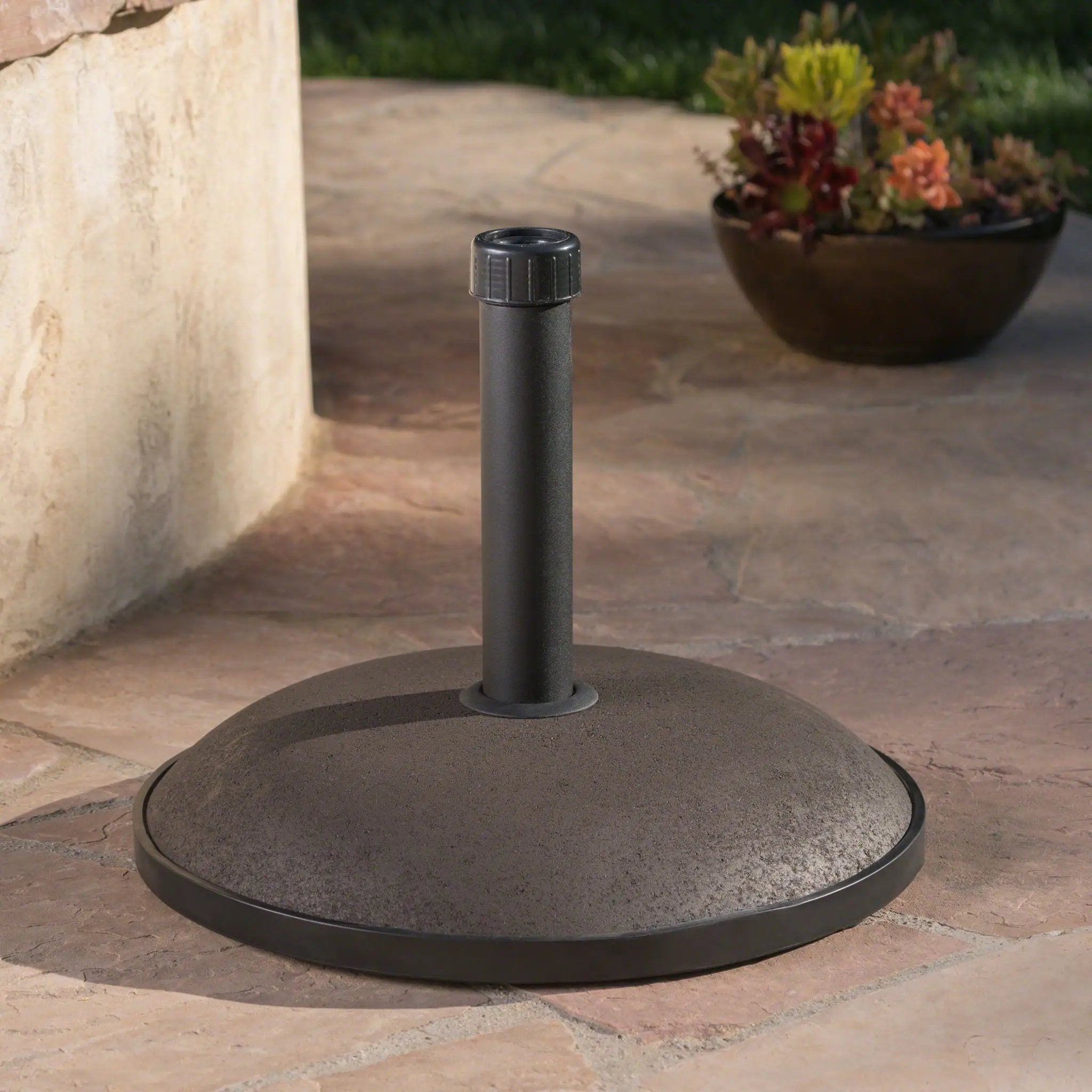 Um Holder Round Umbrella Base 66 Lbs Concrete - Brown by HouseOfZazla