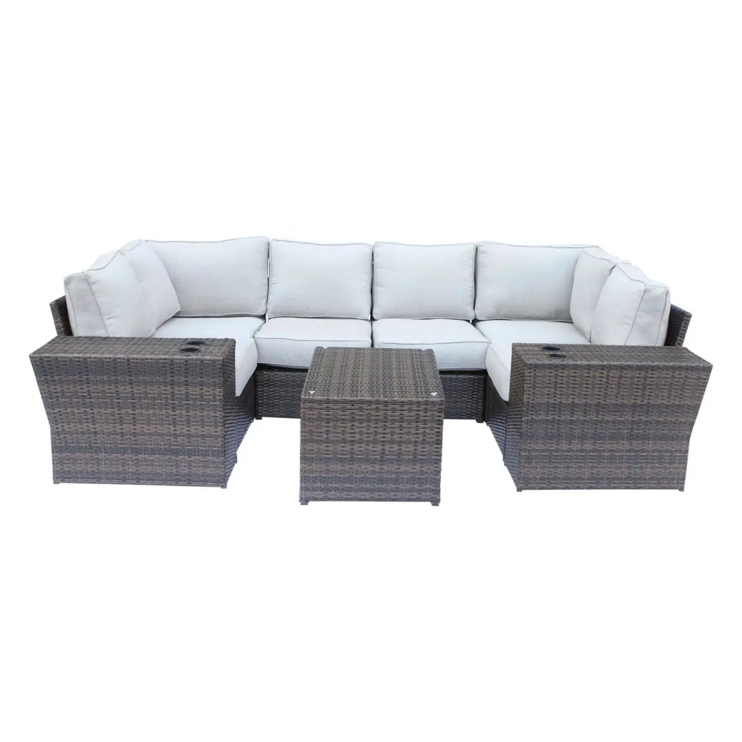 Outdoor Wicker Sectional With Weather Resistant Cushions And Table by HouseOfZazla