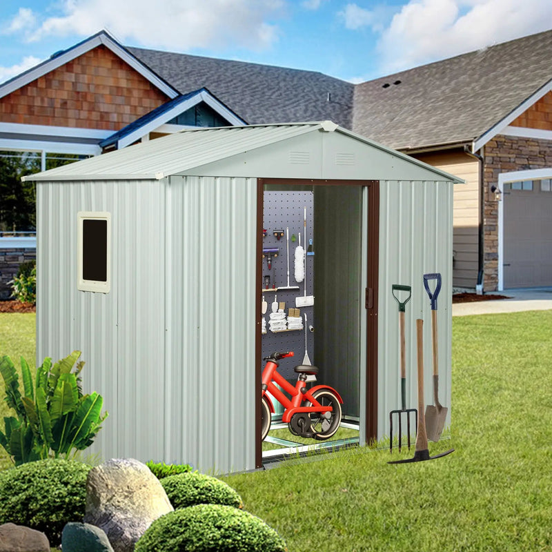 Ry-Sdyx56-Ww Outdoor Metal Storage Shed With Window - White by HouseOfZazla