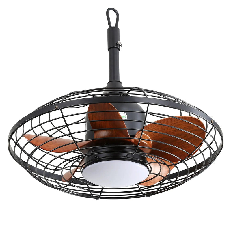 20" Downrod Mount Ceiling Fan LED 18W 3 Cct 5 ABS Blades DC Motor With Hanging And Hook For Outside Patios Pergola - Black by Unique Piece Furniture