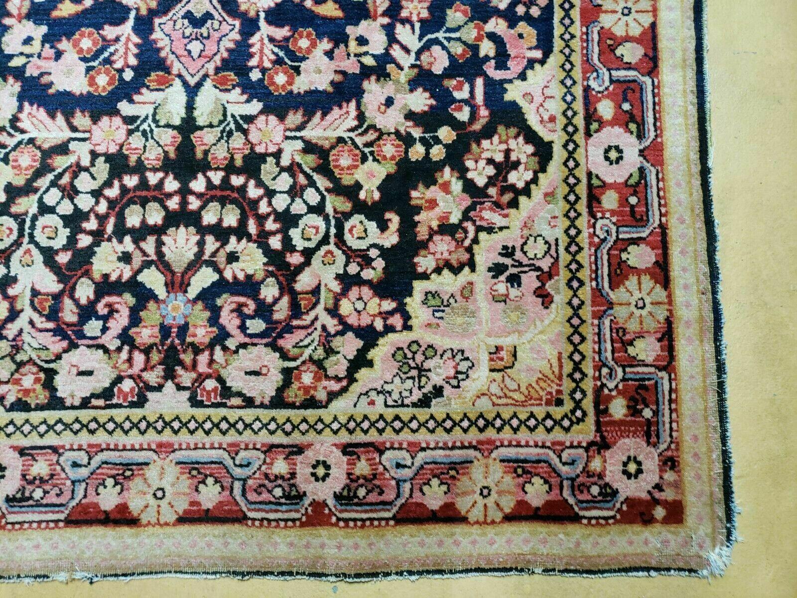 4' X 6' Antique Handmade India Floral Oriental Wool Rug Carpet Organic Blue by Jewel Rugs