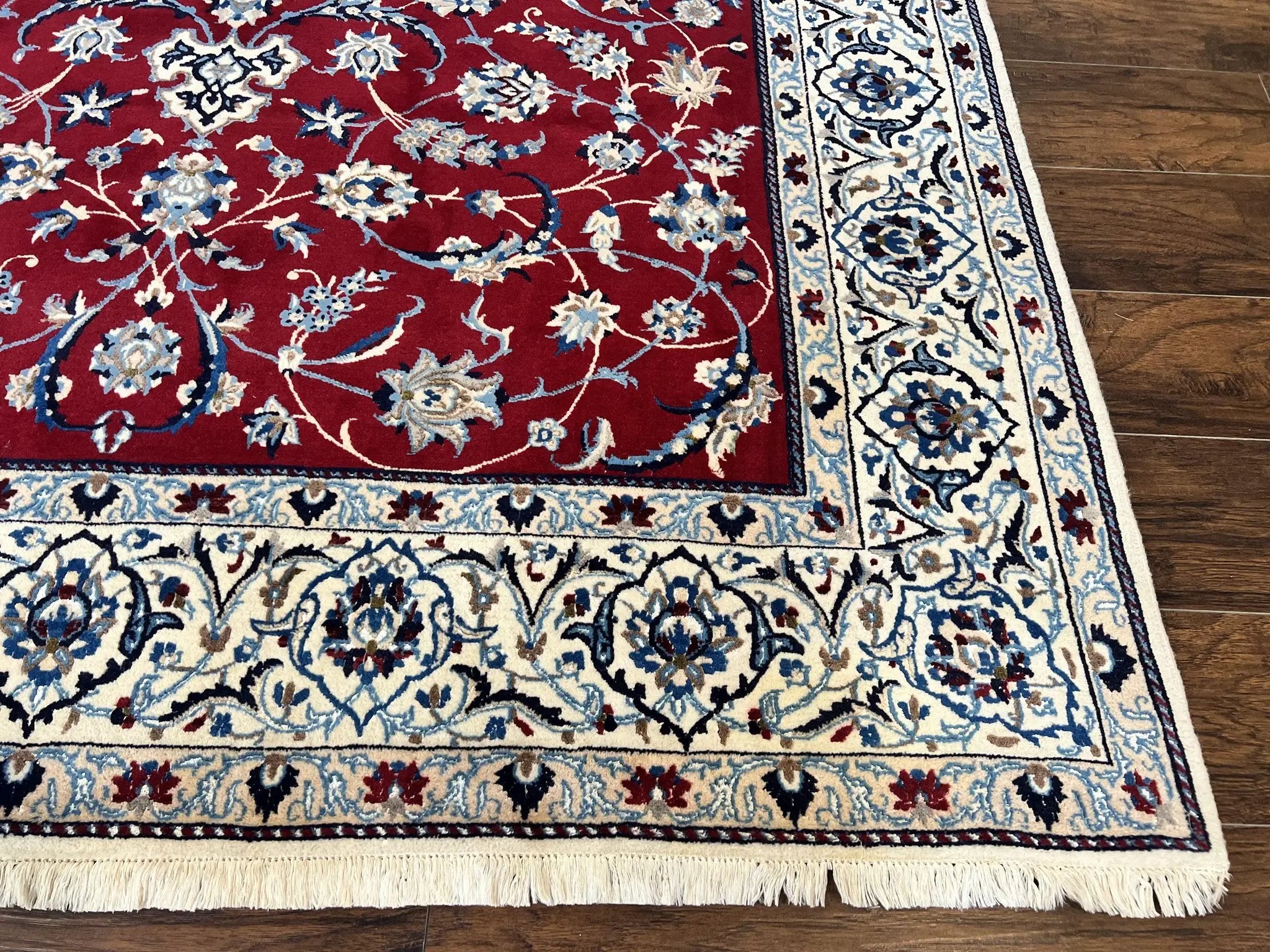Persian Nain Rug 6x10, Wool and Silk Highlights, Red and Ivory, Floral Medallion, Vintage Handmade Hand Knotted, Fine 225 KPSI, Traditional Rug by Jewel Rugs