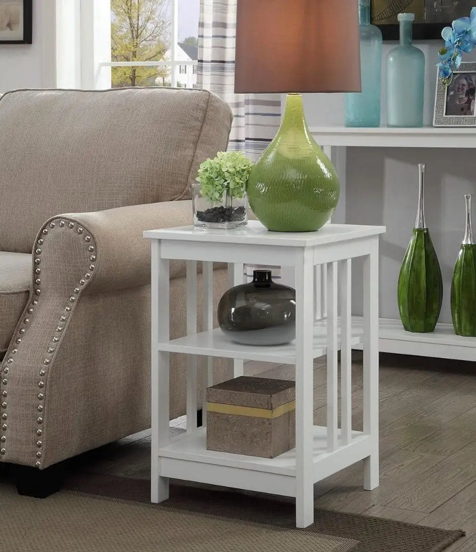 Open box Convenience Concepts Mission End Table with Shelves, White by Selzalot