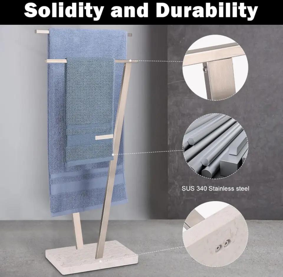 Winmien Freestanding Towel Rack for Bathroom, SUS 304 Stainless Steel Towel Holder with Marble Base for Bathroom Floor, Pool, 2-Tier (Brushed Nickel) by Selzalot