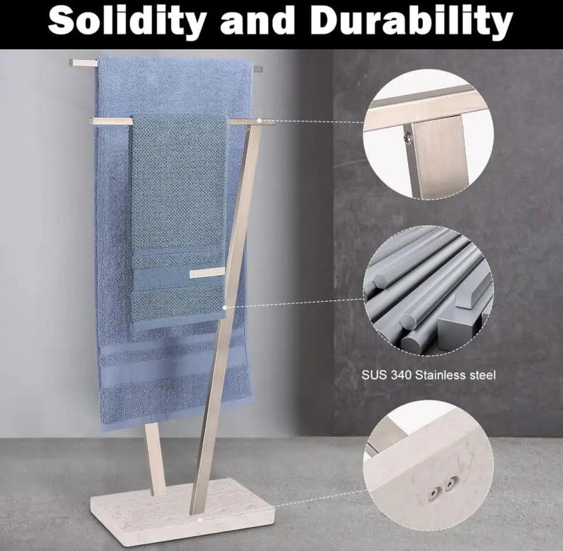 Winmien Freestanding Towel Rack for Bathroom, SUS 304 Stainless Steel Towel Holder with Marble Base for Bathroom Floor, Pool, 2-Tier (Brushed Nickel) by Selzalot