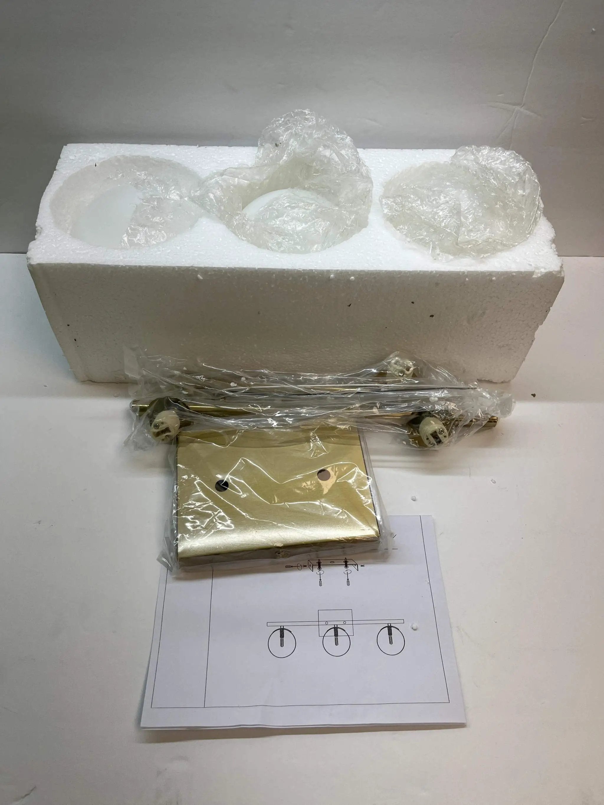 Gold Bathroom Vanity Light Fixtures,3 Lights Brass Milk White Globe by Selzalot