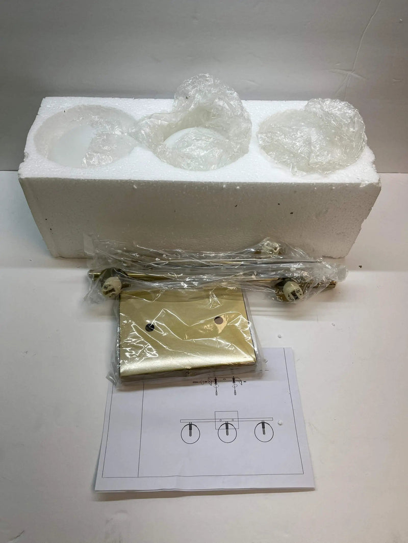 Gold Bathroom Vanity Light Fixtures,3 Lights Brass Milk White Globe by Selzalot