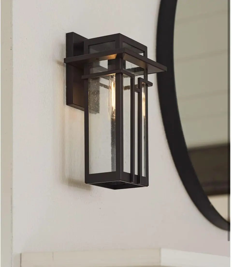 Open Box Progress Lighting Boxwood Collection 1-Light Clear Seeded Glass Craftsman Outdoor Small Wall Lantern Light Antique Bronze, 11.75x6.25x6.25 by Selzalot