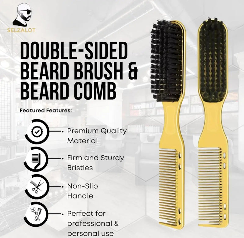 Double-Sided Beard Brush & Beard Comb Barber Brush for Grooming Beard Non-Slip & Sturdy Bristle Brush for Clean Cuts Professional Barber Comb for Beard & Hair Edge Control Brush Barber Accessories by Selzalot
