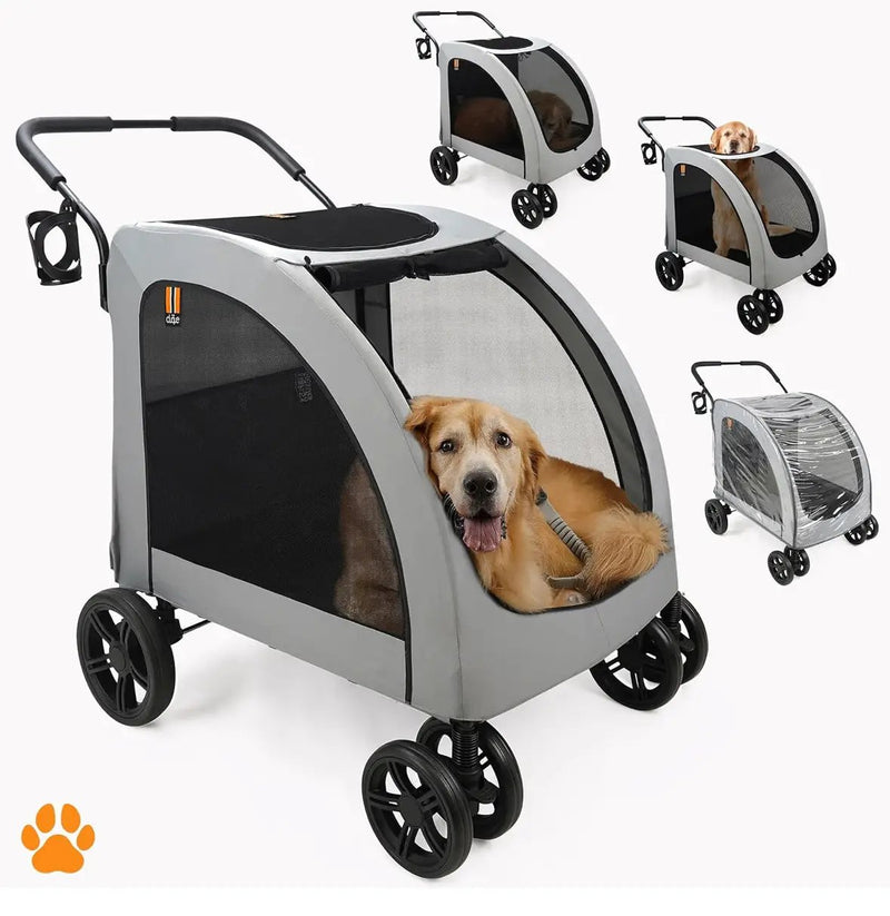 XXL Wide Pet Stroller Chester - Large Dog Buggy, pet Buggy, Spacious, Travel pet Pushchair, pet pram, Folding, incl. raincover, cupholder, La by Selzalot
