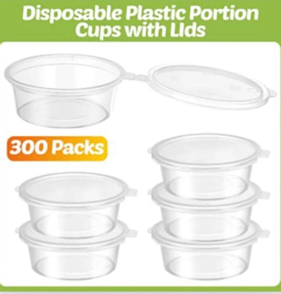 Open Box Didaey 300 Pcs 2 oz Plastic Dressing Containers Clear Portion Cups Small Condiment Containers with Lids Hinged Airtight Souffle Cups Disposab by Selzalot