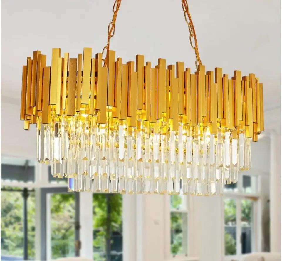 AOOCOW Modern Crystal Chandelier Luxury Gold Chandelier Lights Contemporary Oval Crystal Kitchen Island Chandelier Large Raindrop Pendant Light Fixture by Selzalot
