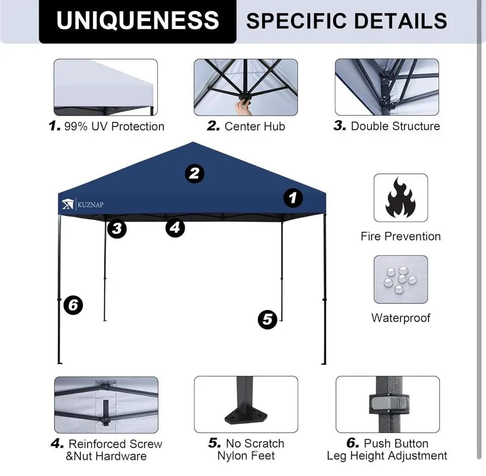 Open Box KUZNAP 12'x12' Pop up Canopy Tent Patented EZ Set up Instant Outdoor Canopy with Wheeled Carry Bag Bonus 4 Weight Sandbags, 8 Stakes and 4 Ro by Selzalot