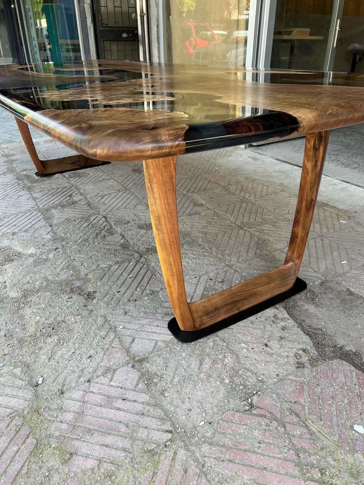 Epoxy Resin River Dining Table Featured Walnut Wood Leg, photo 12 of 16