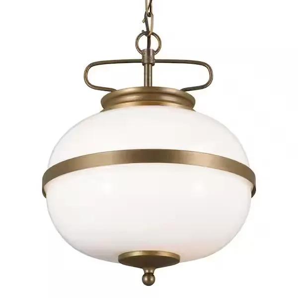 Open Box KICHLER Opal 2-Light Character Bronze Vintage Globe Kitchen Pendant Hanging Light with Opal Glass by Selzalot