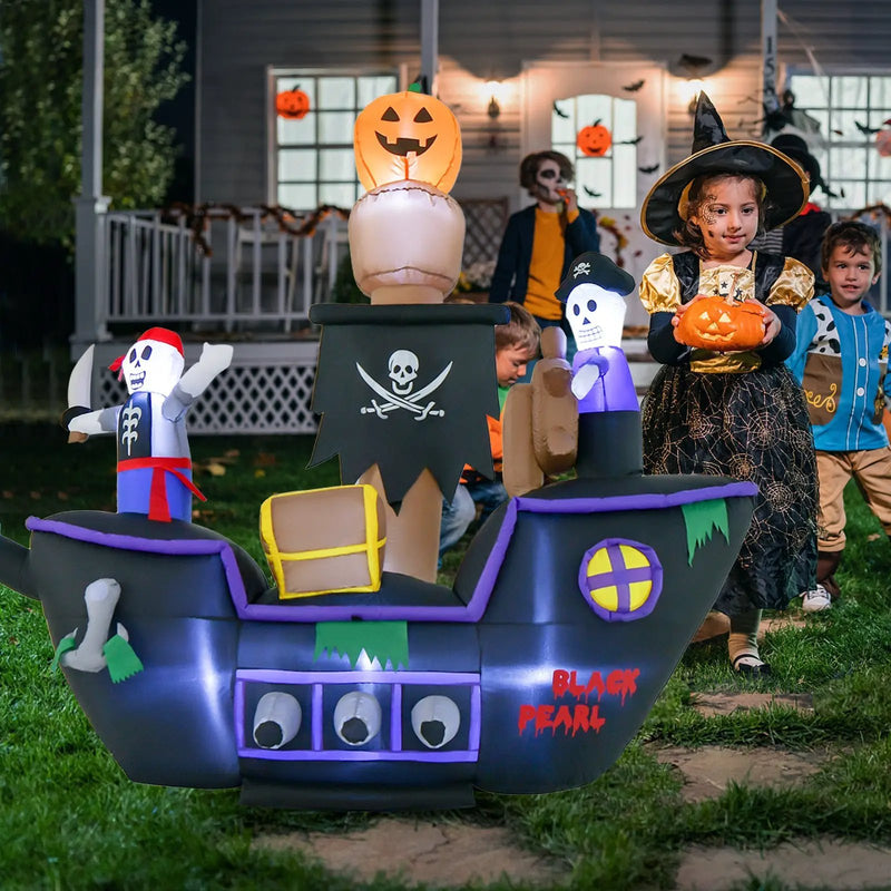 7 Feet Long Halloween Inflatable Pirate Ship with LED Lights Blower by DirectDeals