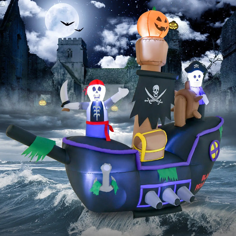 7 Feet Long Halloween Inflatable Pirate Ship with LED Lights Blower by DirectDeals