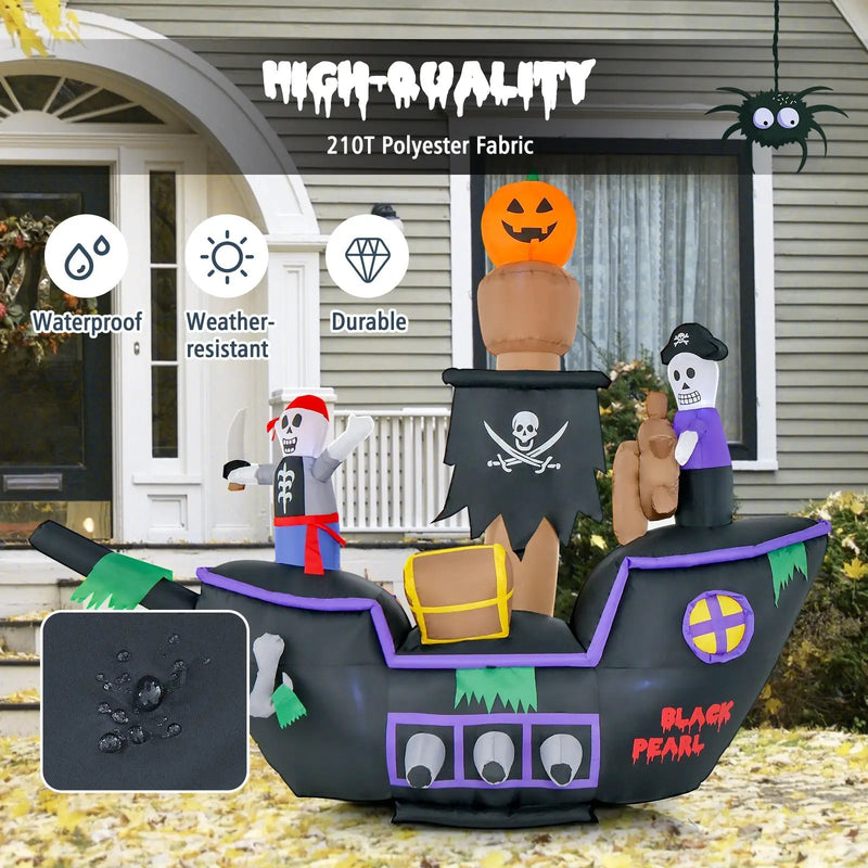 7 Feet Long Halloween Inflatable Pirate Ship with LED Lights Blower by DirectDeals