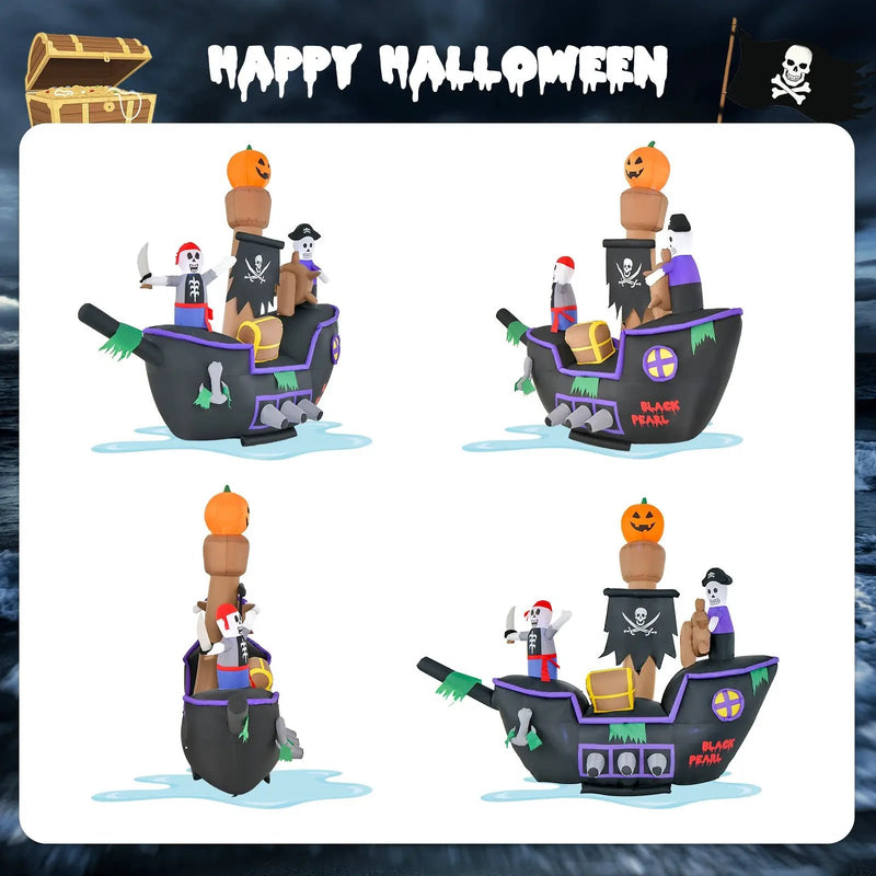 7 Feet Long Halloween Inflatable Pirate Ship with LED Lights Blower by DirectDeals
