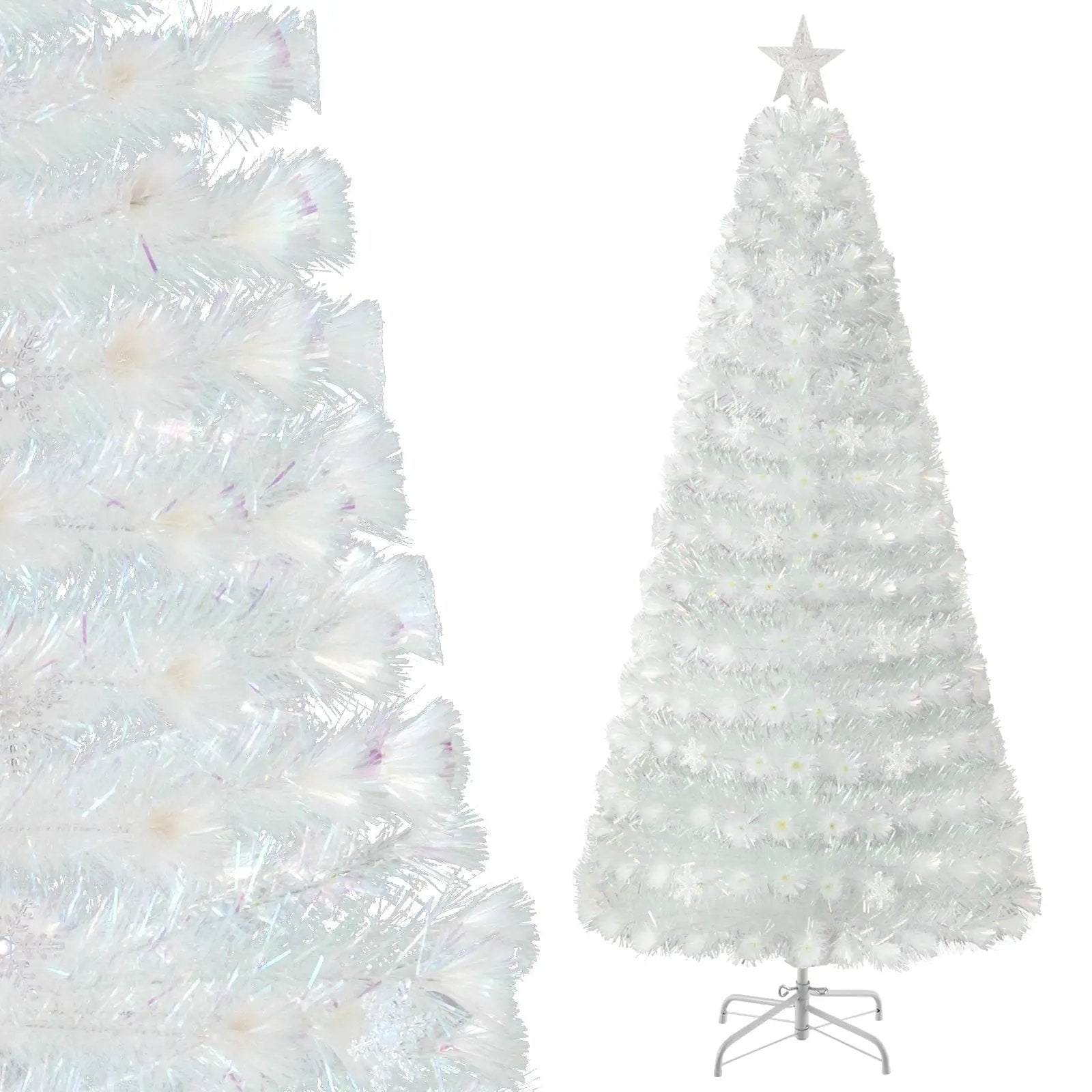 5/6/7 Feet Pre-Lit White Artificial Christmas Tree with Iridescent Leaves by DirectDeals