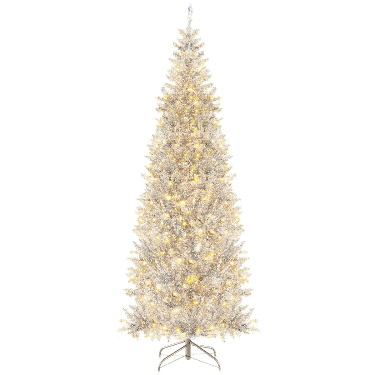 6/7 FT Pre-Lit Artificial Silver Tinsel Xmas Tree with 790 Branch Tips and 300 LED Lights, photo 10 of 16