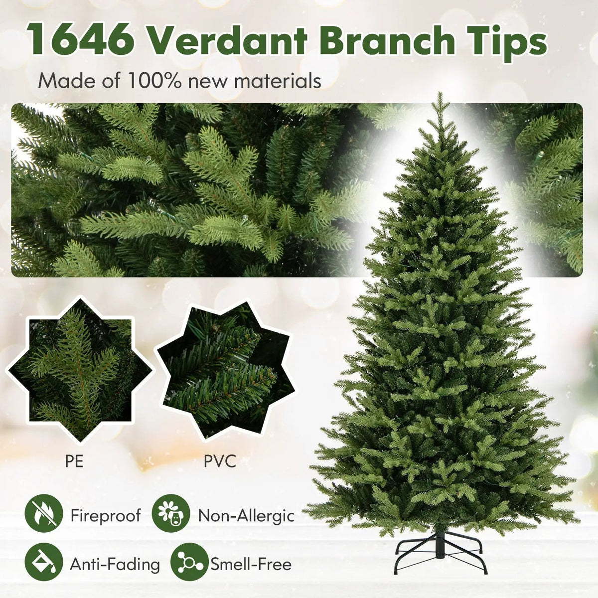 5 Feet Artificial Xmas Tree Hinged with 11 Lighting Modes and Remote Control, photo 18 of 24