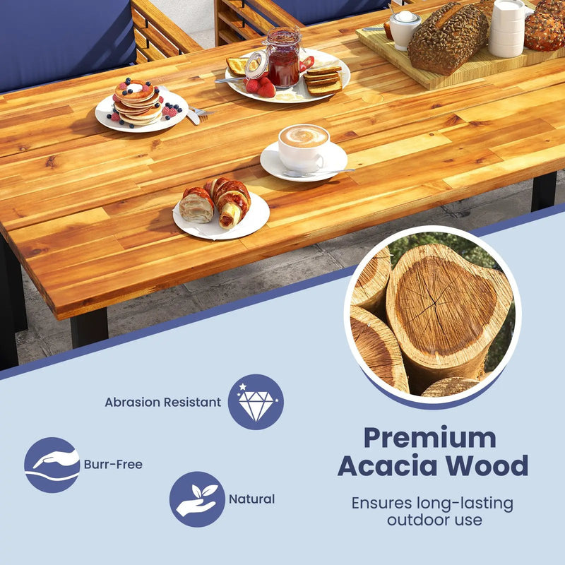 7 Pieces Patio Acacia Wood Dining Chair and Table Set for Backyard and Poolside-Navy by DirectDeals