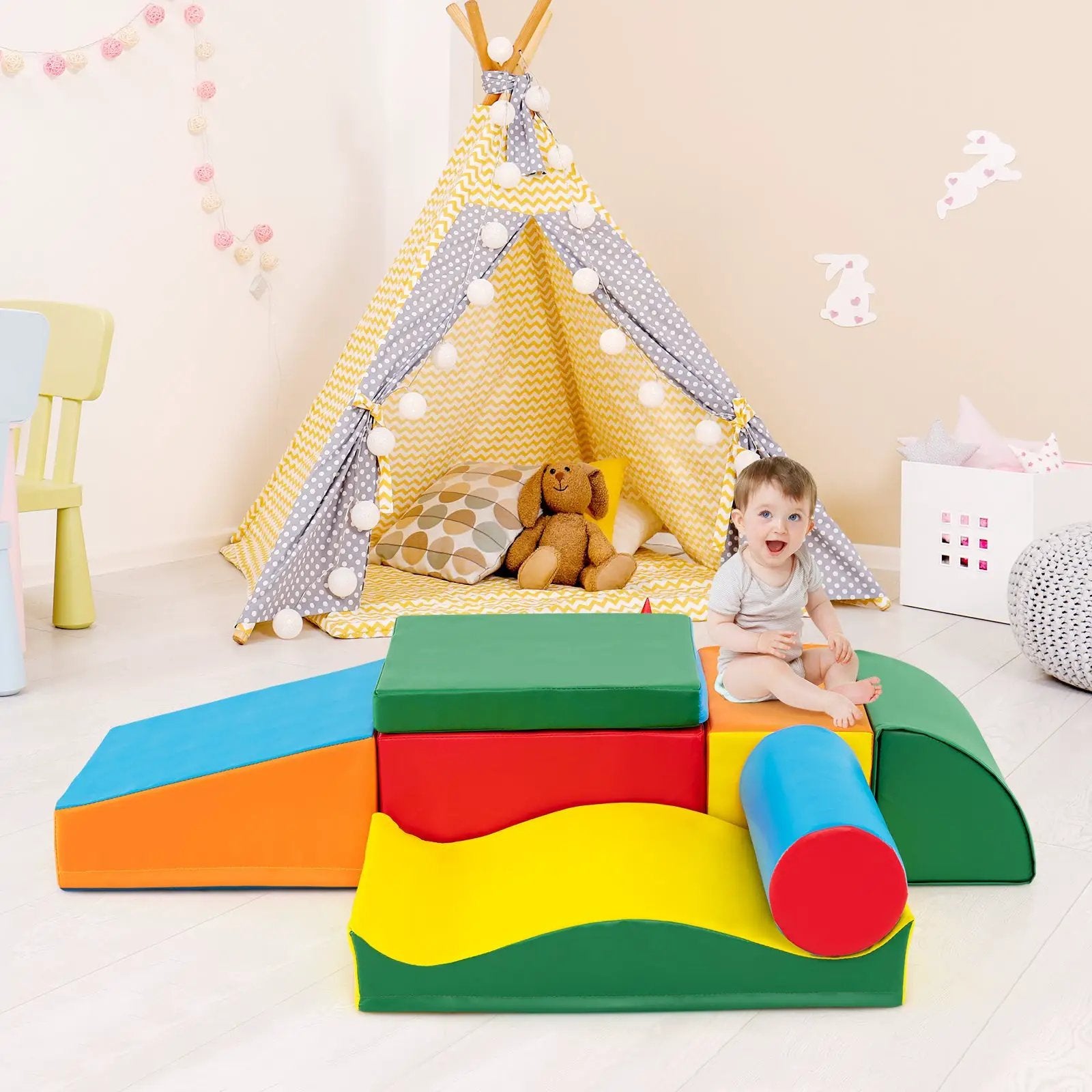7 Pieces Toddlers Climbing Toys with EPE Foam and Removable PU Leather by DirectDeals
