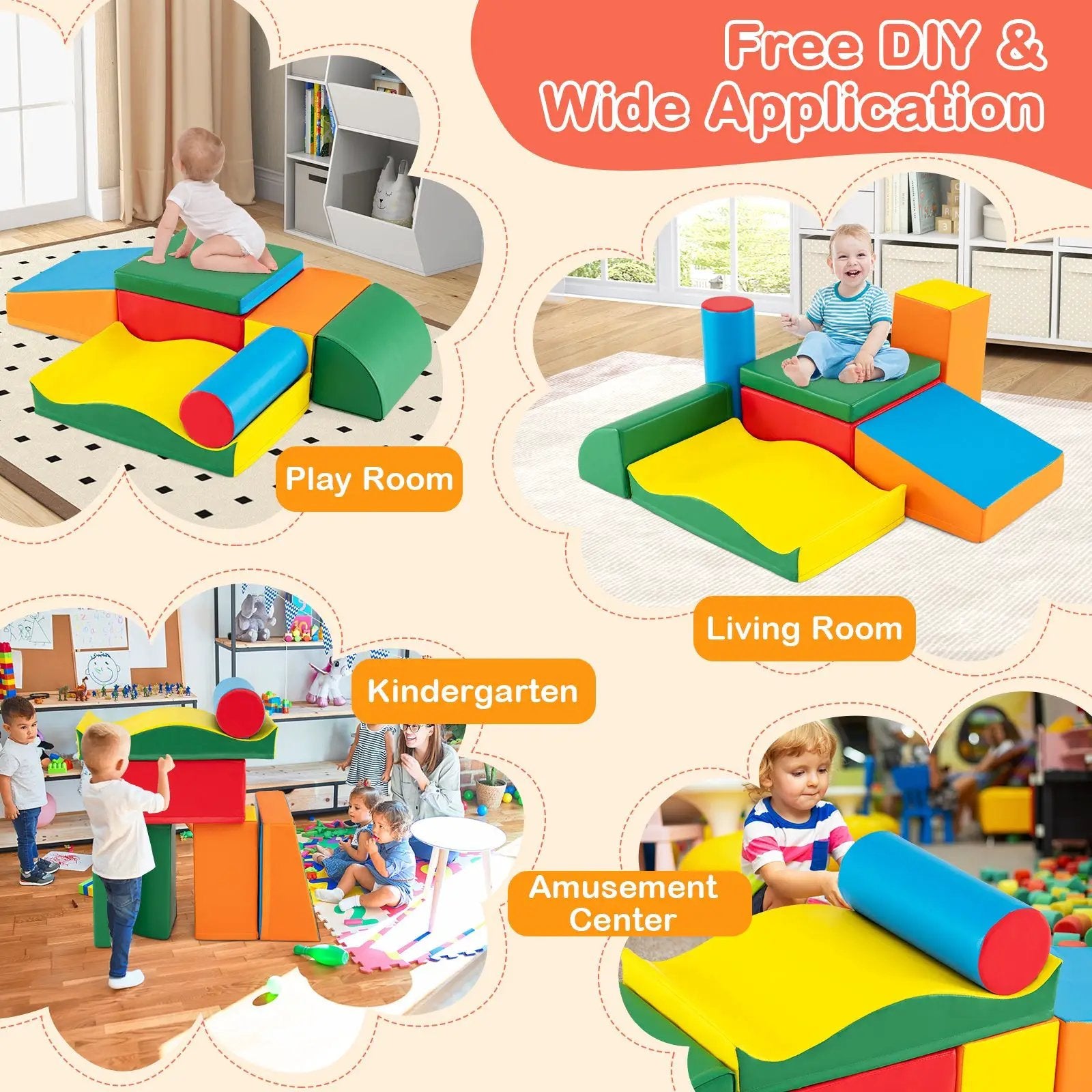 7 Pieces Toddlers Climbing Toys with EPE Foam and Removable PU Leather by DirectDeals
