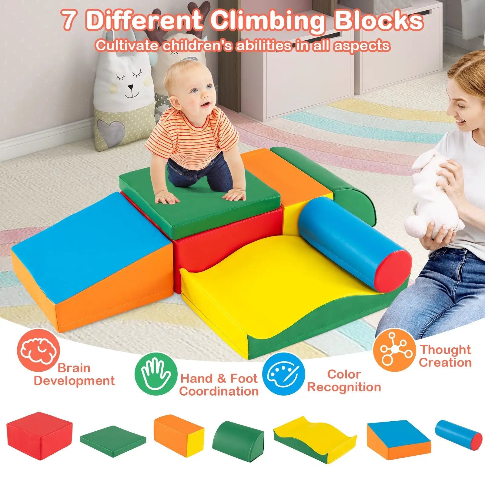 7 Pieces Toddlers Climbing Toys with EPE Foam and Removable PU Leather by DirectDeals