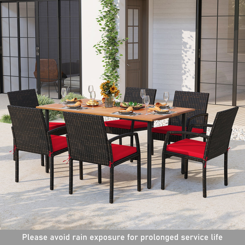 7 Pieces Outdoor Dining Set Acacia Wood Table with Umbrella Hole and Cushions by DirectDeals