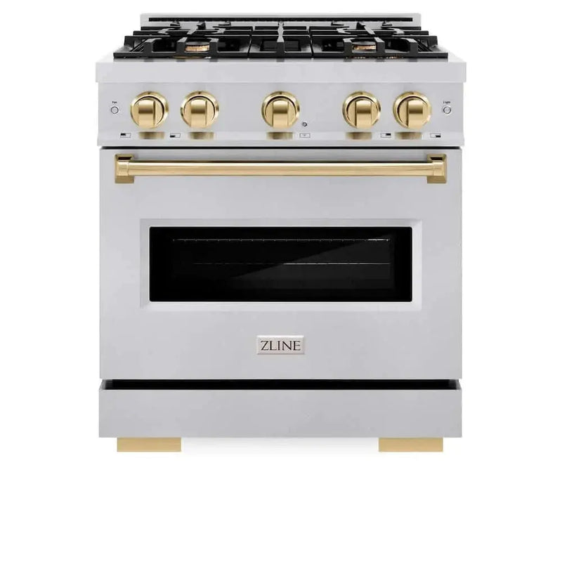 ZLINE 30" Dual Fuel Range, Gas Cooktop, Electric Convection Oven Stainless Steel, Gold CDRZ-30-G by Farmhouse Kitchen and Bath