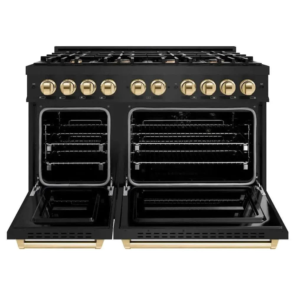ZLINE 48" Dual Fuel Range, Gas Cooktop, Electric Convection Oven Black Stainless Steel, Gold CDRBZ-48-G by Farmhouse Kitchen and Bath